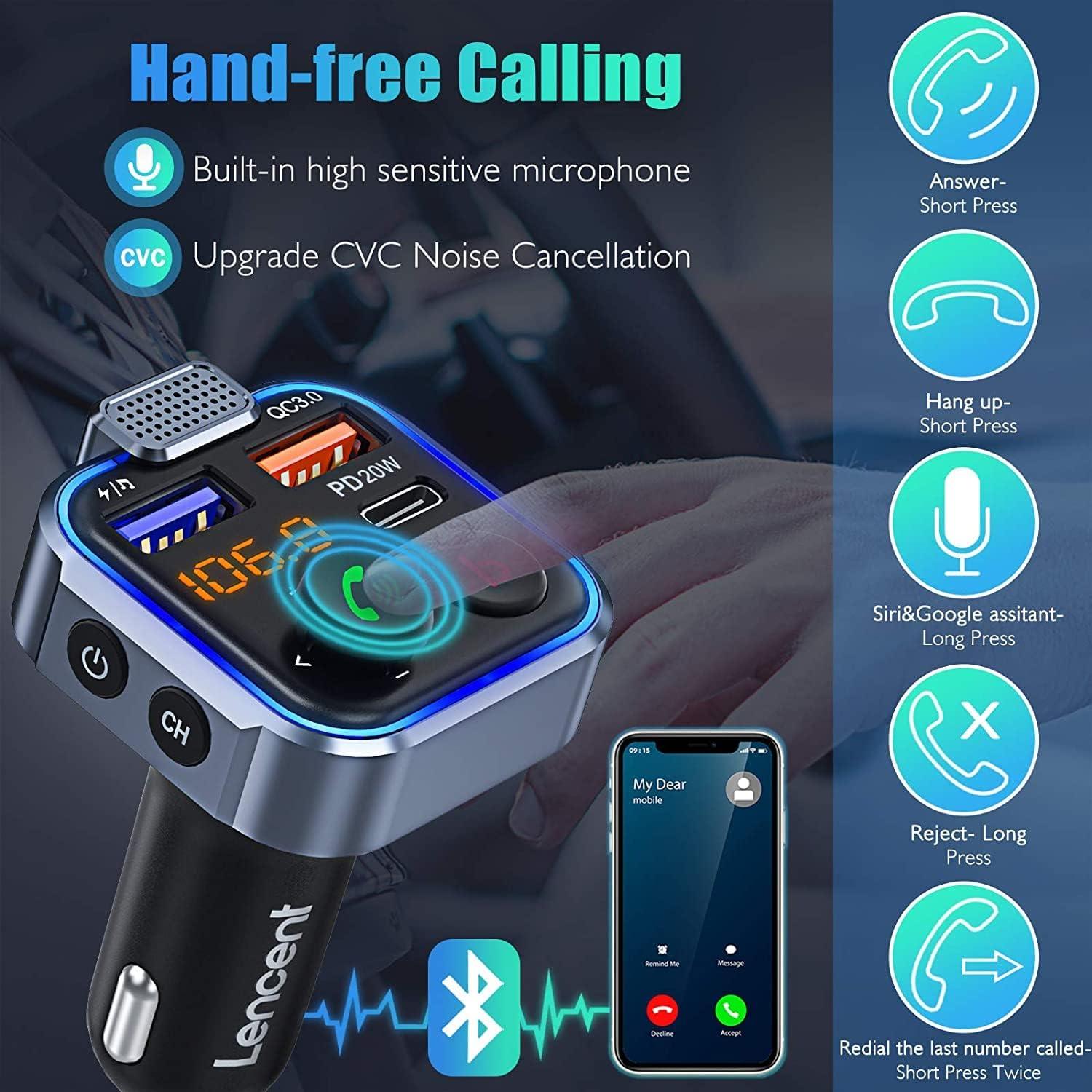 Bluetooth FM Transmitter Auto Radio Adapter Freisprecheinrichtung USB PD QC 3.0