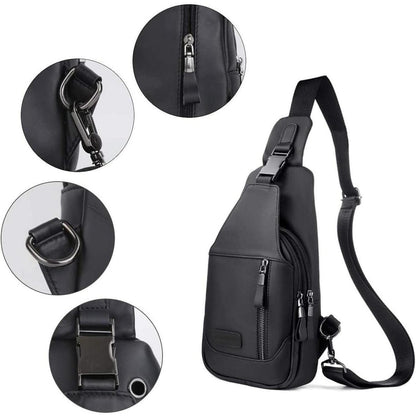 Leathario Herren Brusttasche aus echtem Leder Schwarz