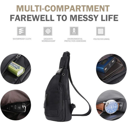 Leathario Herren Brusttasche aus echtem Leder Schwarz