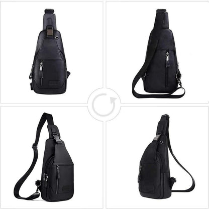 Leathario Herren Brusttasche aus echtem Leder Schwarz