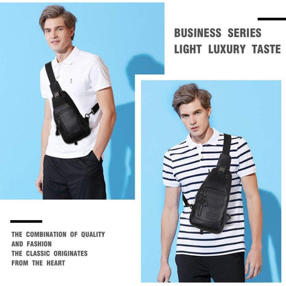 Leathario Herren Brusttasche aus echtem Leder Schwarz