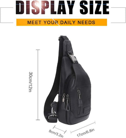 Leathario Herren Brusttasche aus echtem Leder Schwarz