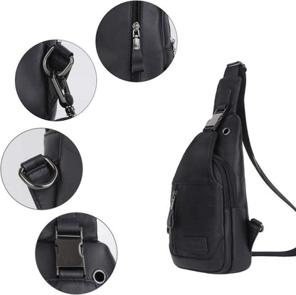 Leathario Brusttasche Herren Echtes Leder Schwarz Vintage Look 30x17x8cm