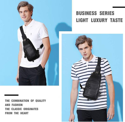 Leathario Brusttasche Herren echtes Leder Vintage Look Schwarz 30x17x8cm