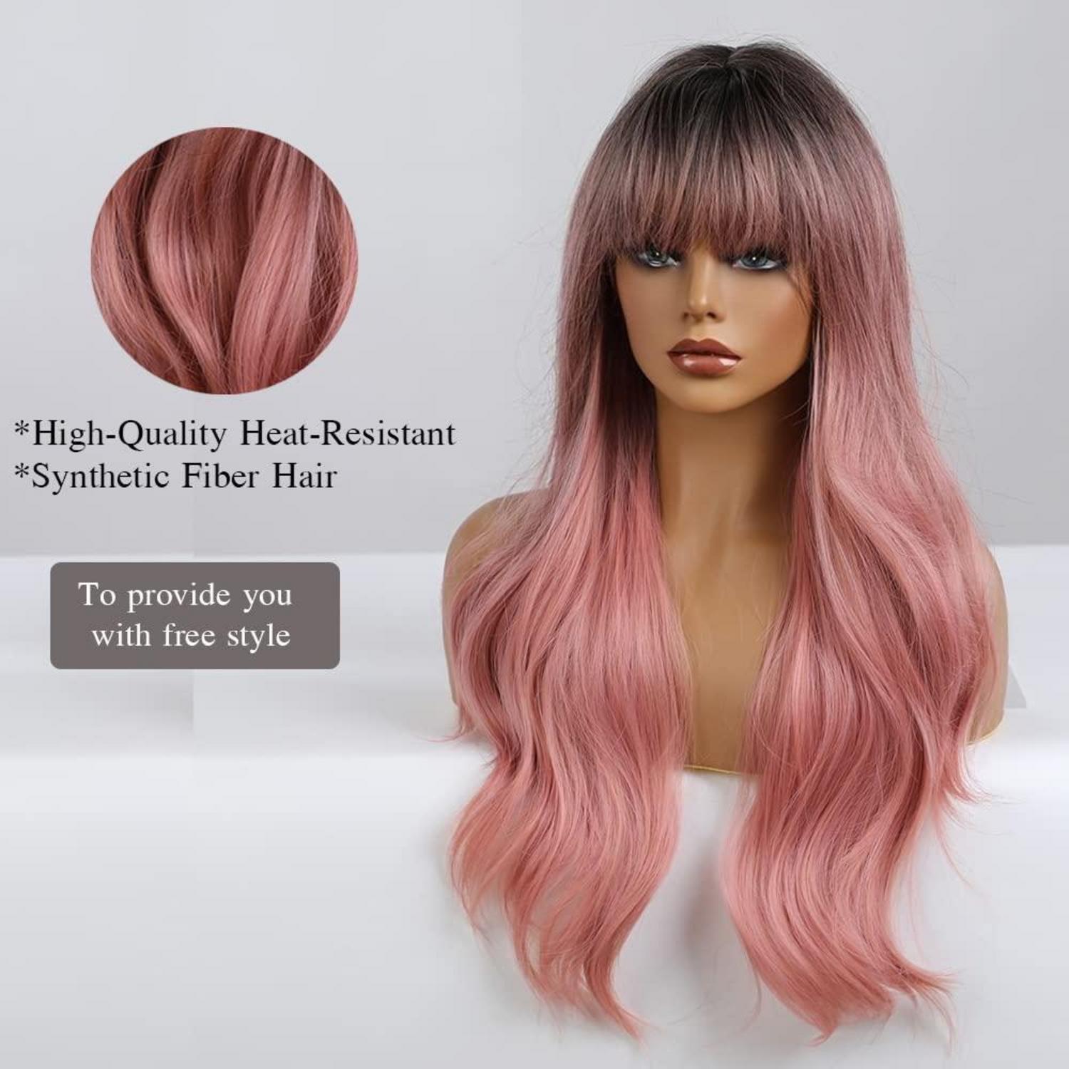 24 Zoll Lange Ombre Rosa Synthetische Haar Perücke für Frauen, Party