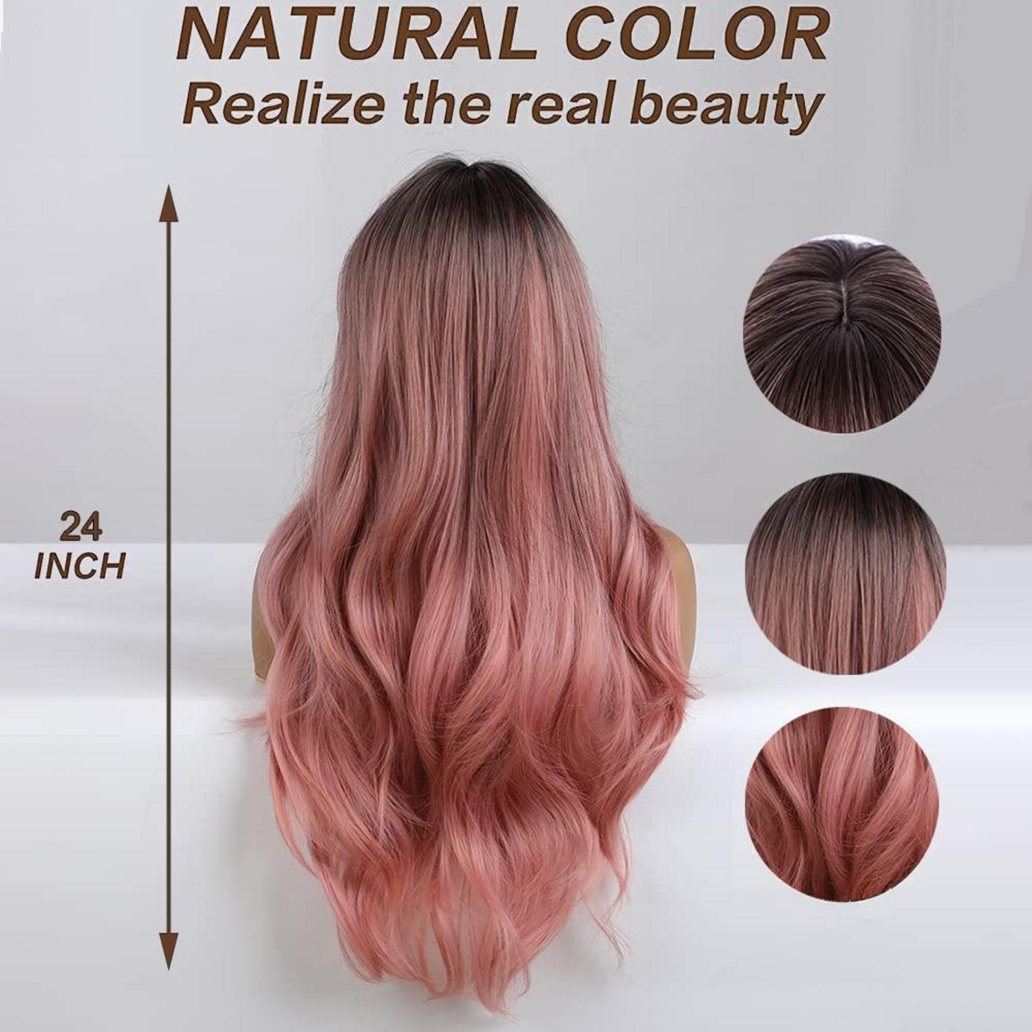 24 Zoll Ombre Rosa Synthetische Haar Perücke für Frauen mit Dunklen Wurzeln