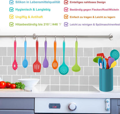 12-teiliges Silikon Kochutensilien Set Utensilienhalter inklusive