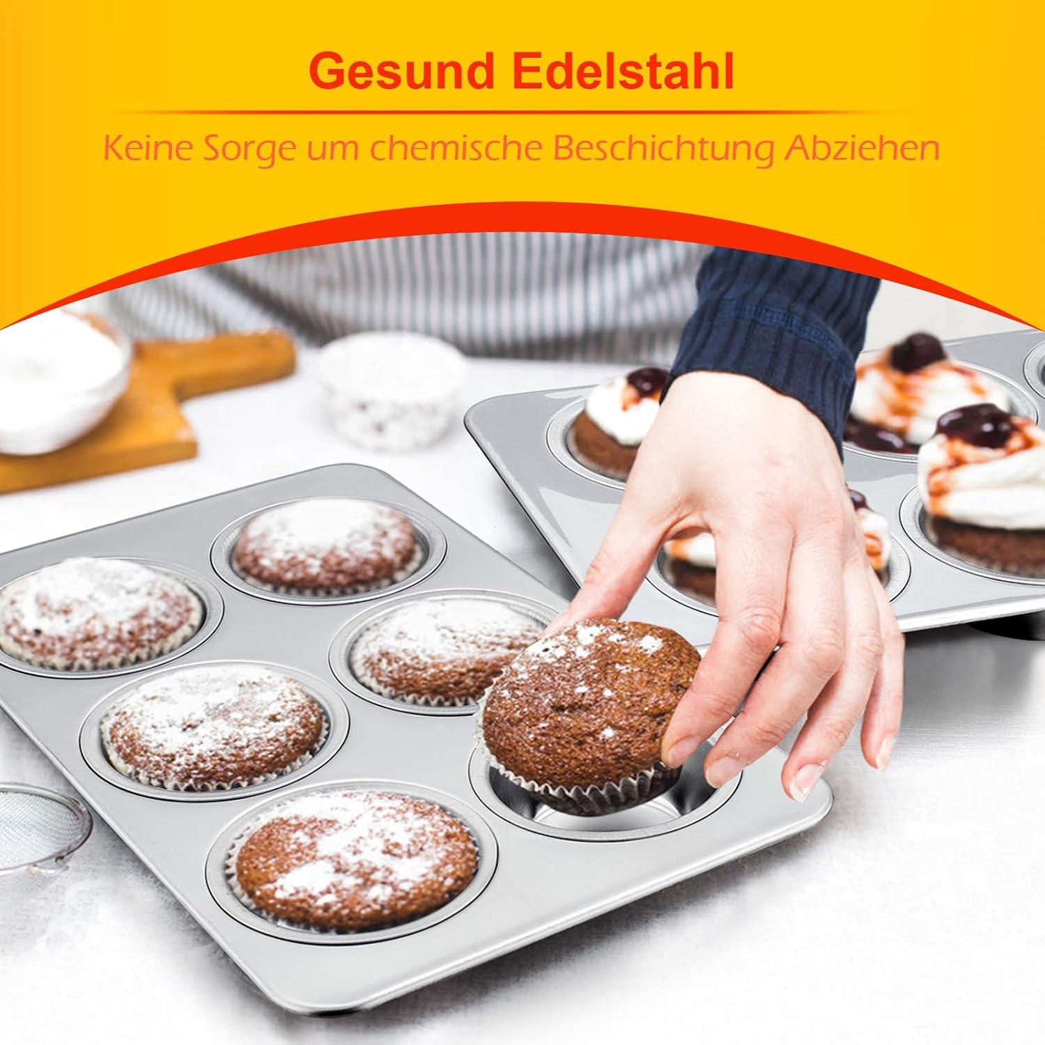 Muffinform Edelstahl Backblech Set 6er Muffins Cupcakes Pudding Brownies 29x18cm