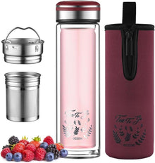 Teeflasche mit Sieb 440 ml doppelwandig Schutzhülle