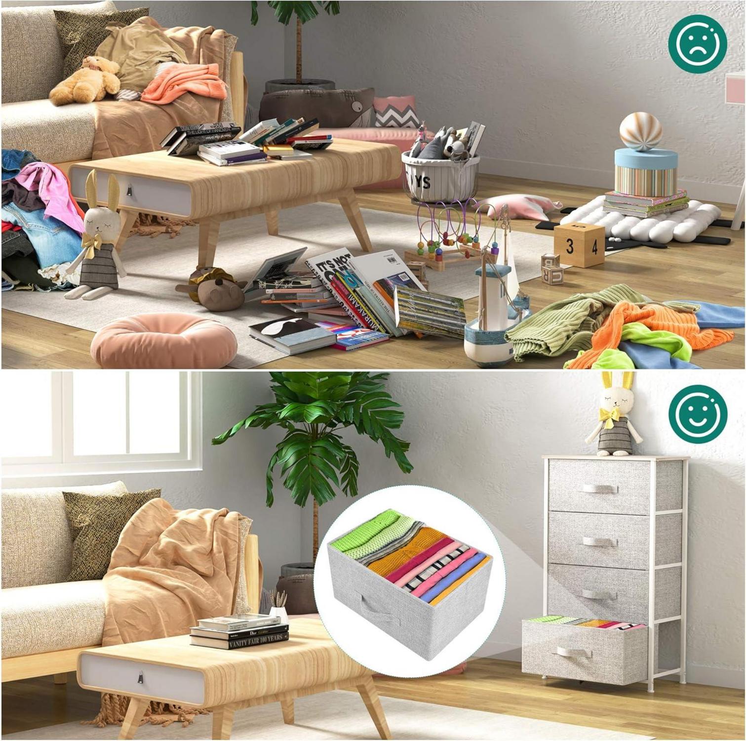 YITAHOME Schmale Stoffkommode, Schrank mit 4 Schubladen, Moderner Stil, Hellgrau