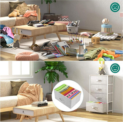 YITAHOME Schmale Stoffkommode, Schrank mit 4 Schubladen, Moderner Stil, Hellgrau