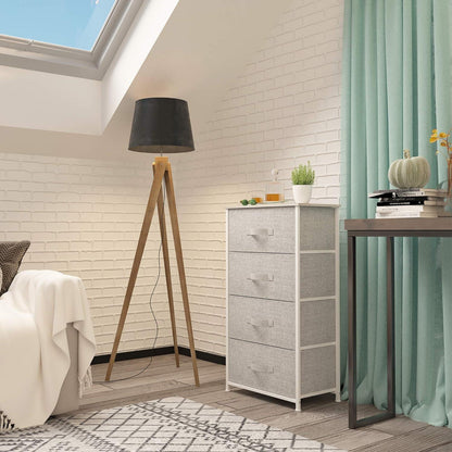 Kommode Schmal mit 4 Schubladen Stoff Hellgrau Modern für Schlafzimmer
