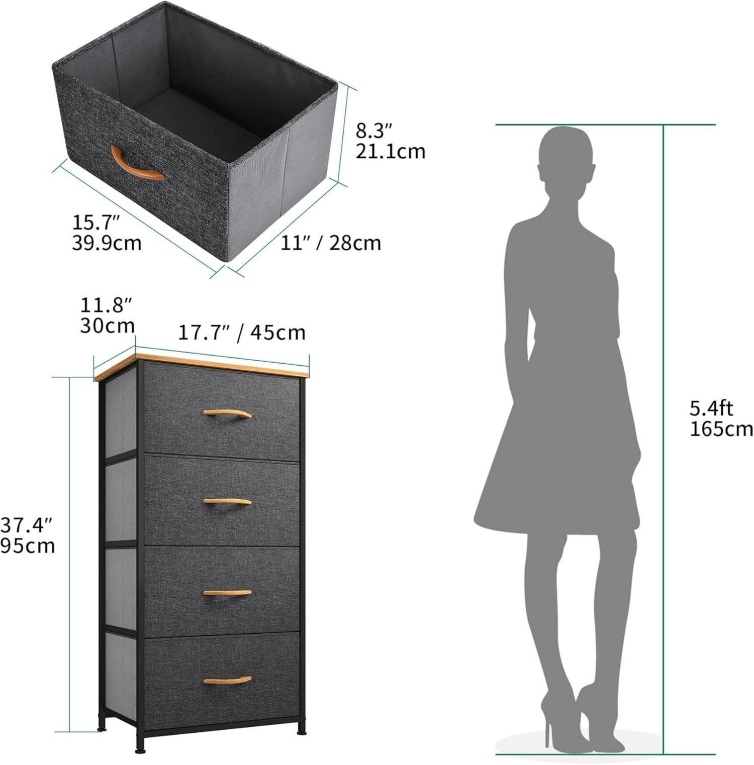 Aufbewahrungskommode mit 4 Schubladen in Industrial Stil, Dunkelgrau
