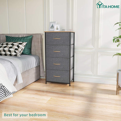 YITAHOME Kommode Industrial Stil 4 Schubladen Stoff Dunkelgrau