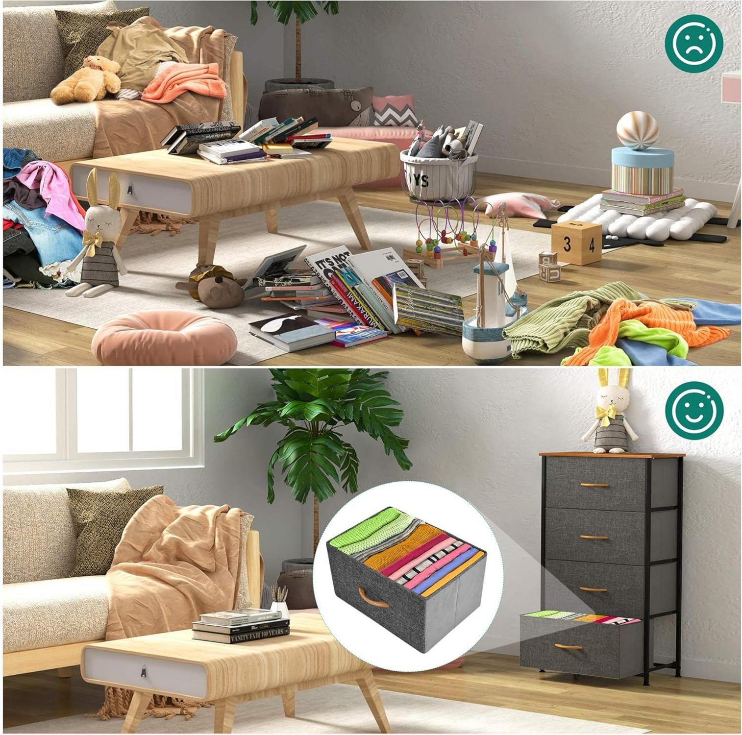 YITAHOME Schmale Kommode mit 4 Schubladen Stoff Industrial Stil dunkelgrau