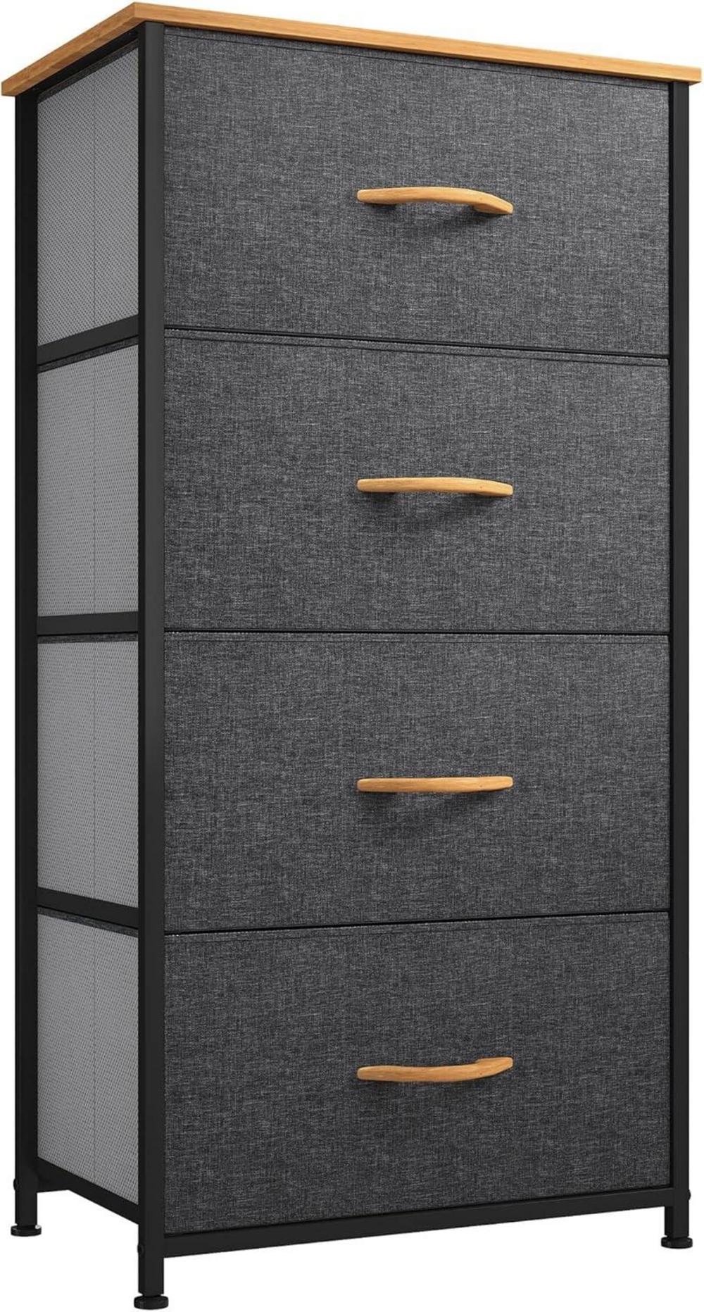 YITAHOME Kommode Industrial Stil 4 Schubladen Stoff Dunkelgrau