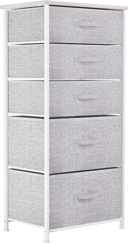 YITAHOME Schmale Kommode 5 Schubladen Stoff Hellgrau Modern Glätten