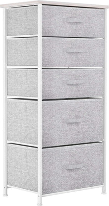 YITAHOME Schmale Kommode 5 Schubladen Stoff Hellgrau Modern Glätten