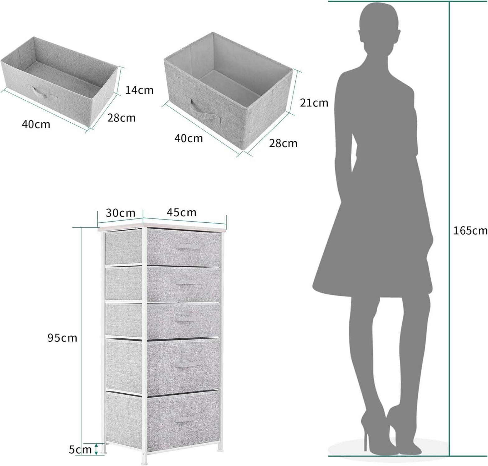 YITAHOME Schmale Kommode 5 Schubladen Stoff Hellgrau Modern Glätten