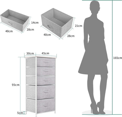 YITAHOME Schmale Kommode 5 Schubladen Stoff Hellgrau Modern Glätten