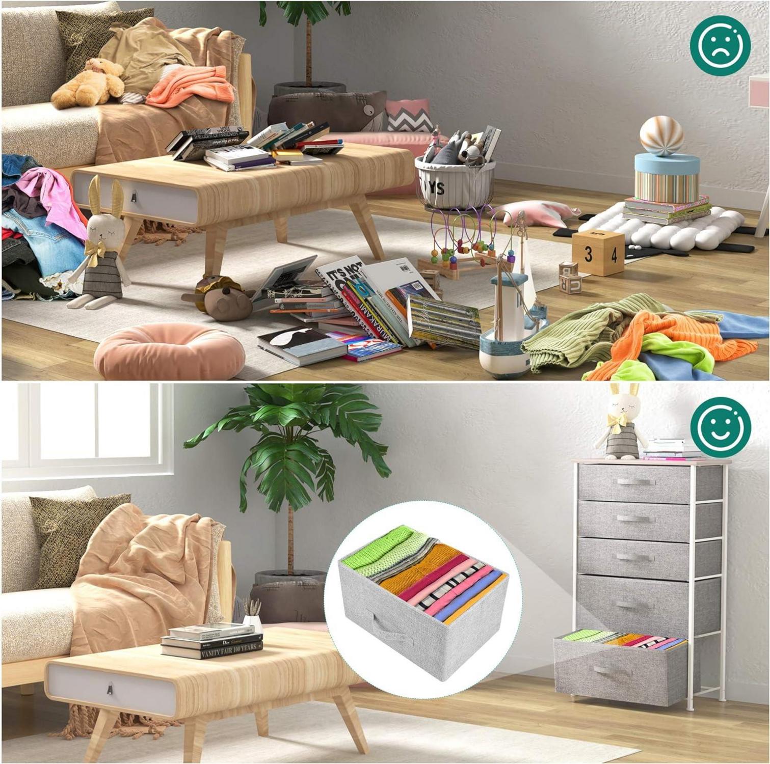 YITAHOME Schmale Aufbewahrungskommode mit 5 Stoffschubladen, Moderner Stil, 95 cm, Hellgrau