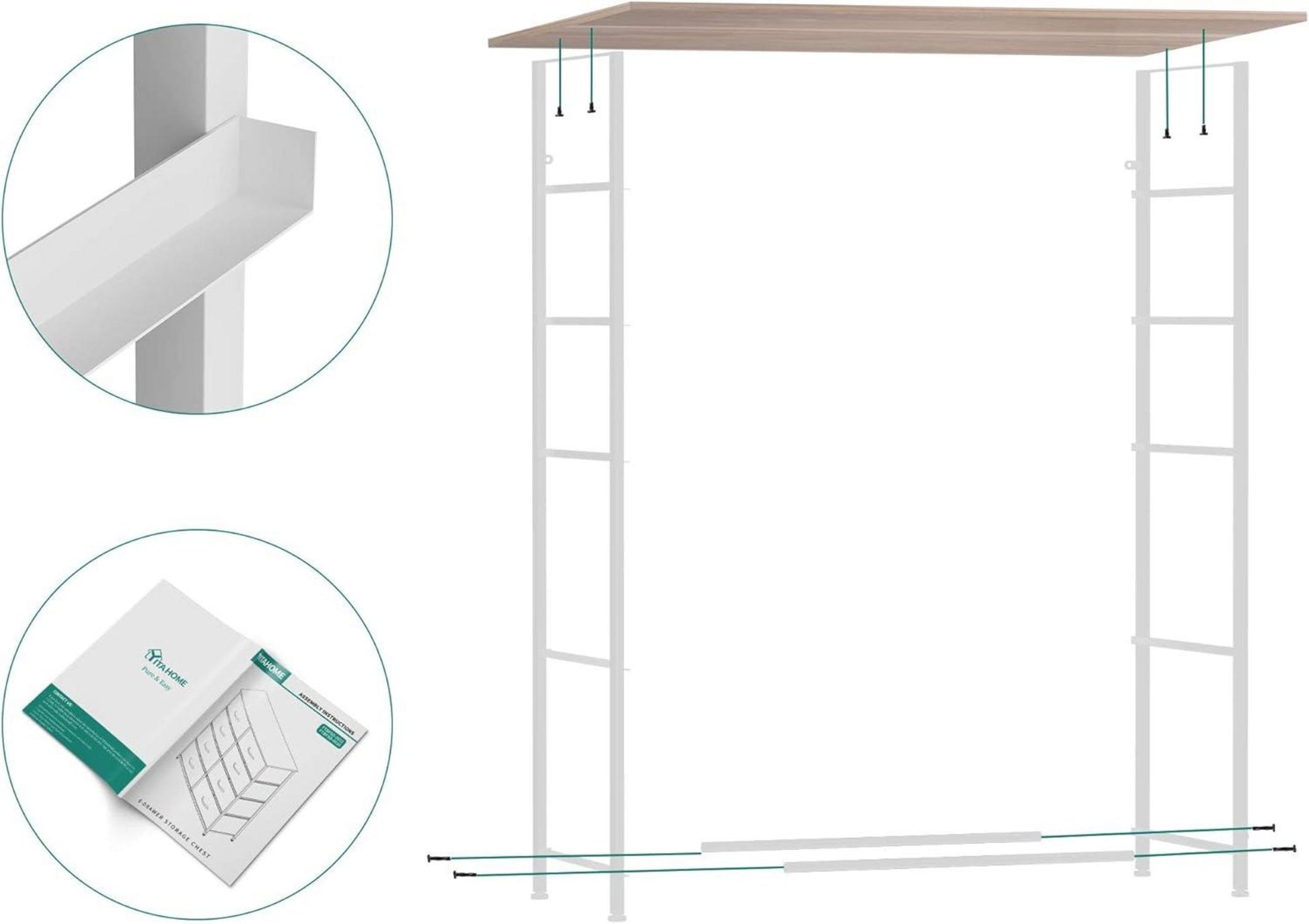 YITAHOME Schmale Aufbewahrungskommode mit 5 Stoffschubladen, Moderner Stil, 95 cm, Hellgrau