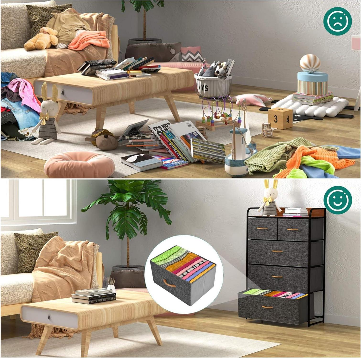 YITAHOME Kommode Schrank 5 Schubladen Stoff Industrial Stil Dunkelgrau