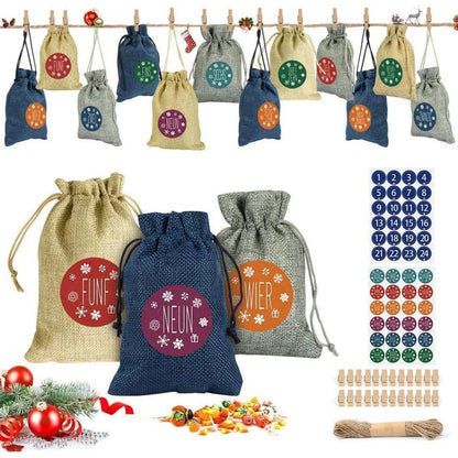 Adventskalender zum Befüllen mit Jutesäckchen, Zahlensticker
