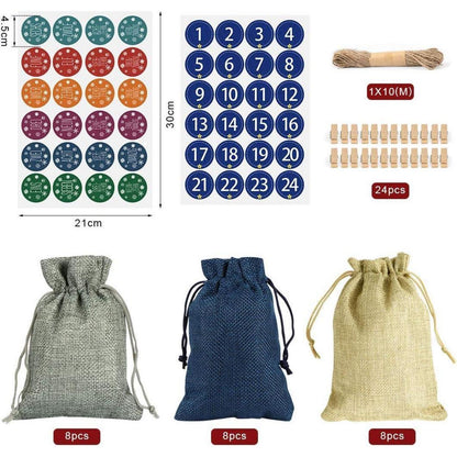 Adventskalender zum Befüllen mit Jutesäckchen, Zahlensticker