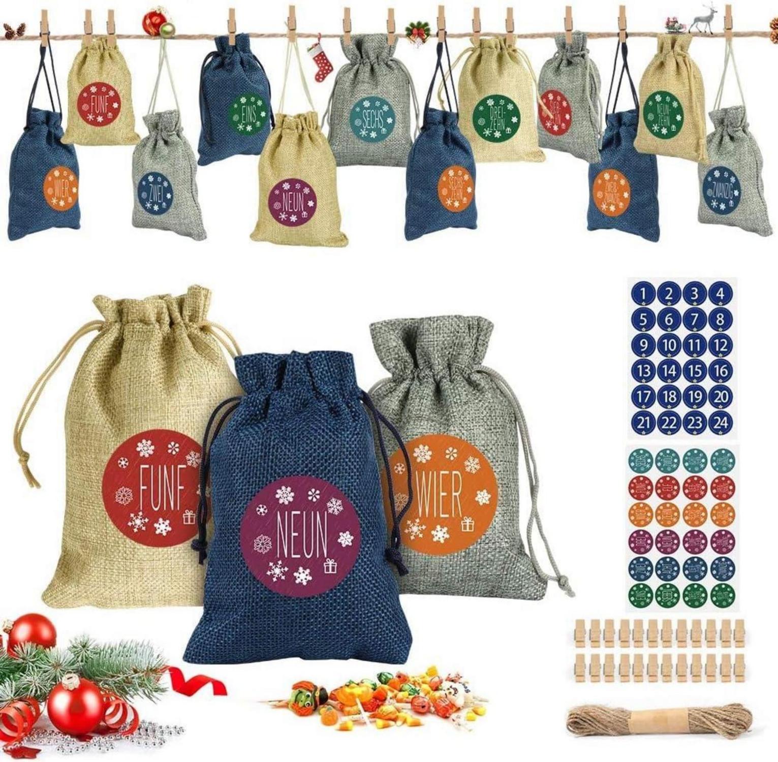 Adventskalender zum Befüllen Weihnachtskalender Stoffsäckchen Zahlen