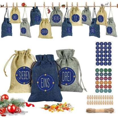 Adventskalender zum Befüllen Stoffsäckchen Zahlen Aufkleber