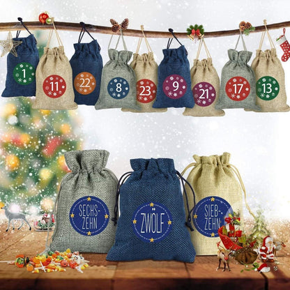 Adventskalender zum Befüllen Stoffsäckchen Zahlen Aufkleber