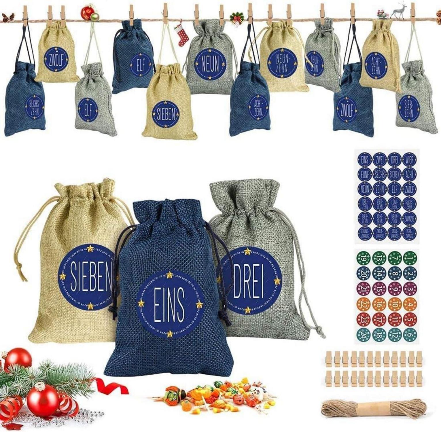 Adventskalender zum Befüllen mit Stoffsäckchen, Zahlen