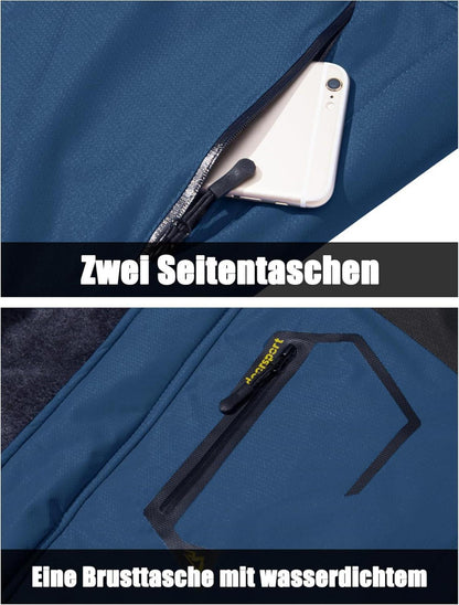 Herren Winter Skijacke Fleece Softshelljacke Wasserdicht M Blau