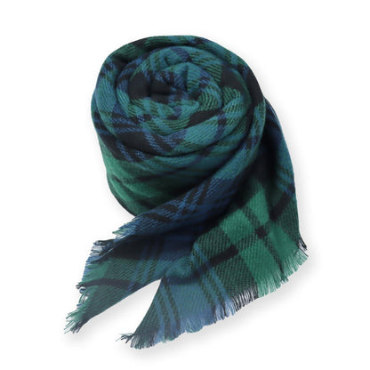 Schal Damen Karo Tartan Fransen Poncho Dunkelgrün