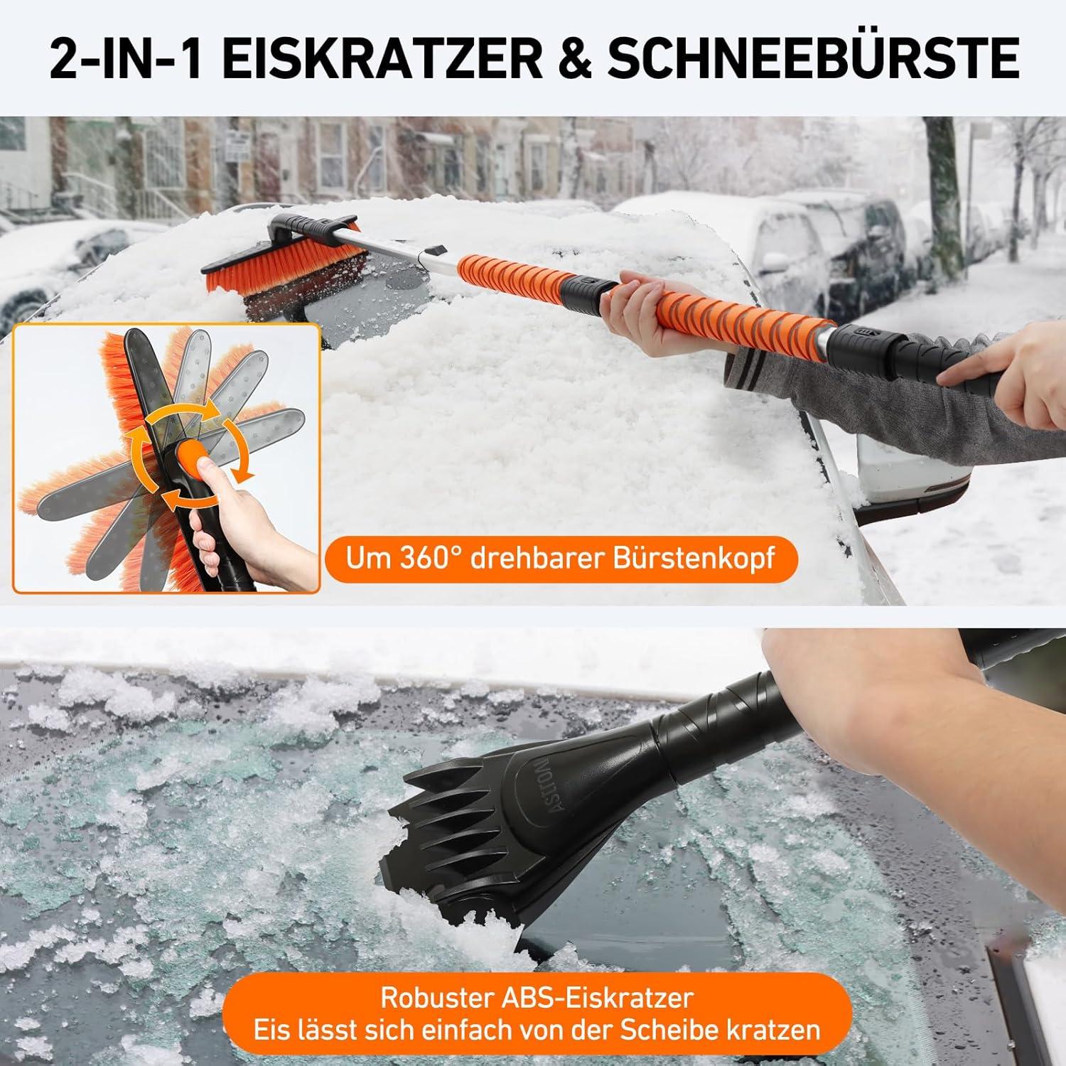 AstroAI Eiskratzer Auto mit Besen 158cm Lang - Schneebesen Eisschaber 360° - Schaumstoffgriff