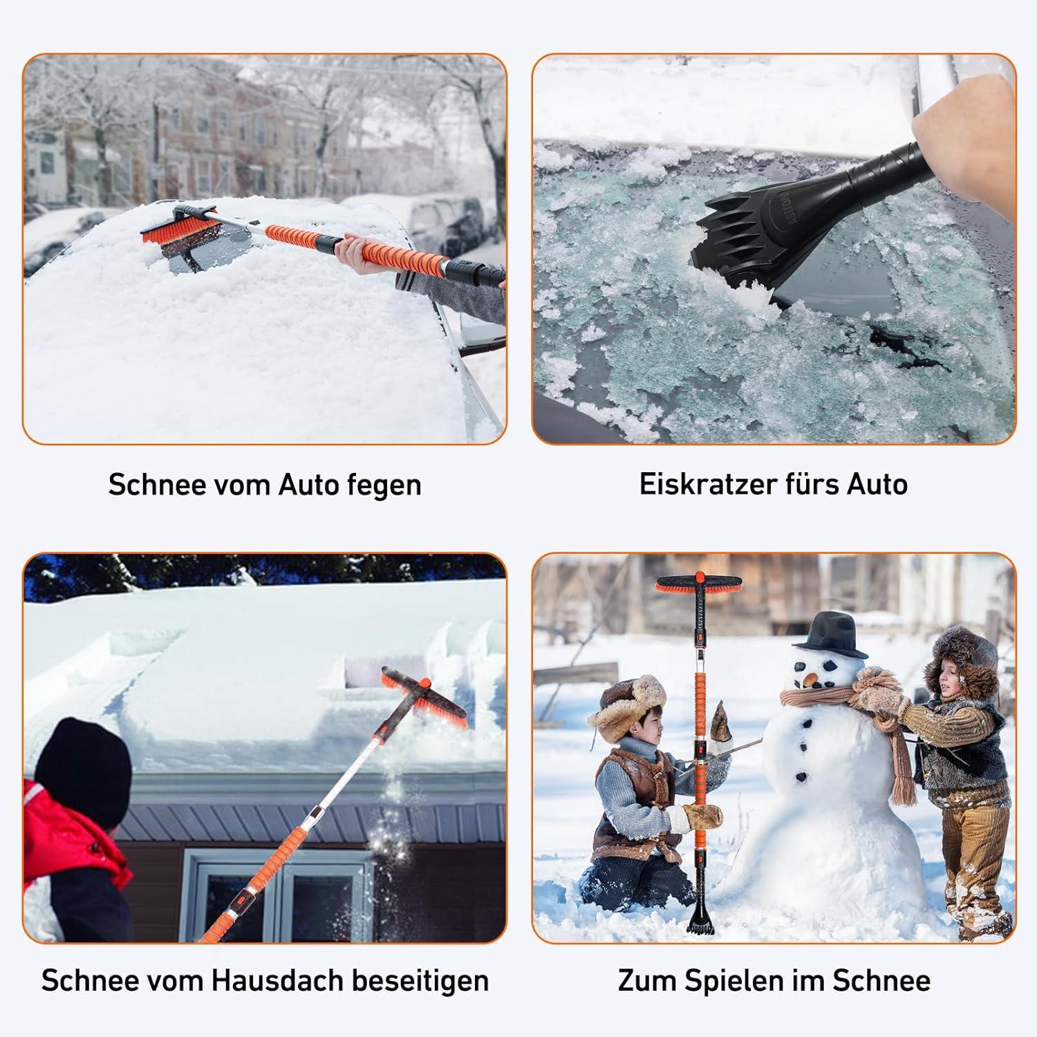 AstroAI Eiskratzer Auto mit Besen 158cm Lang - Schneebesen Eisschaber 360° - Schaumstoffgriff