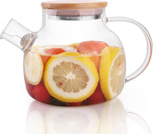 Glas-Teekanne mit Bambusdeckel und Teesieb, 600ML