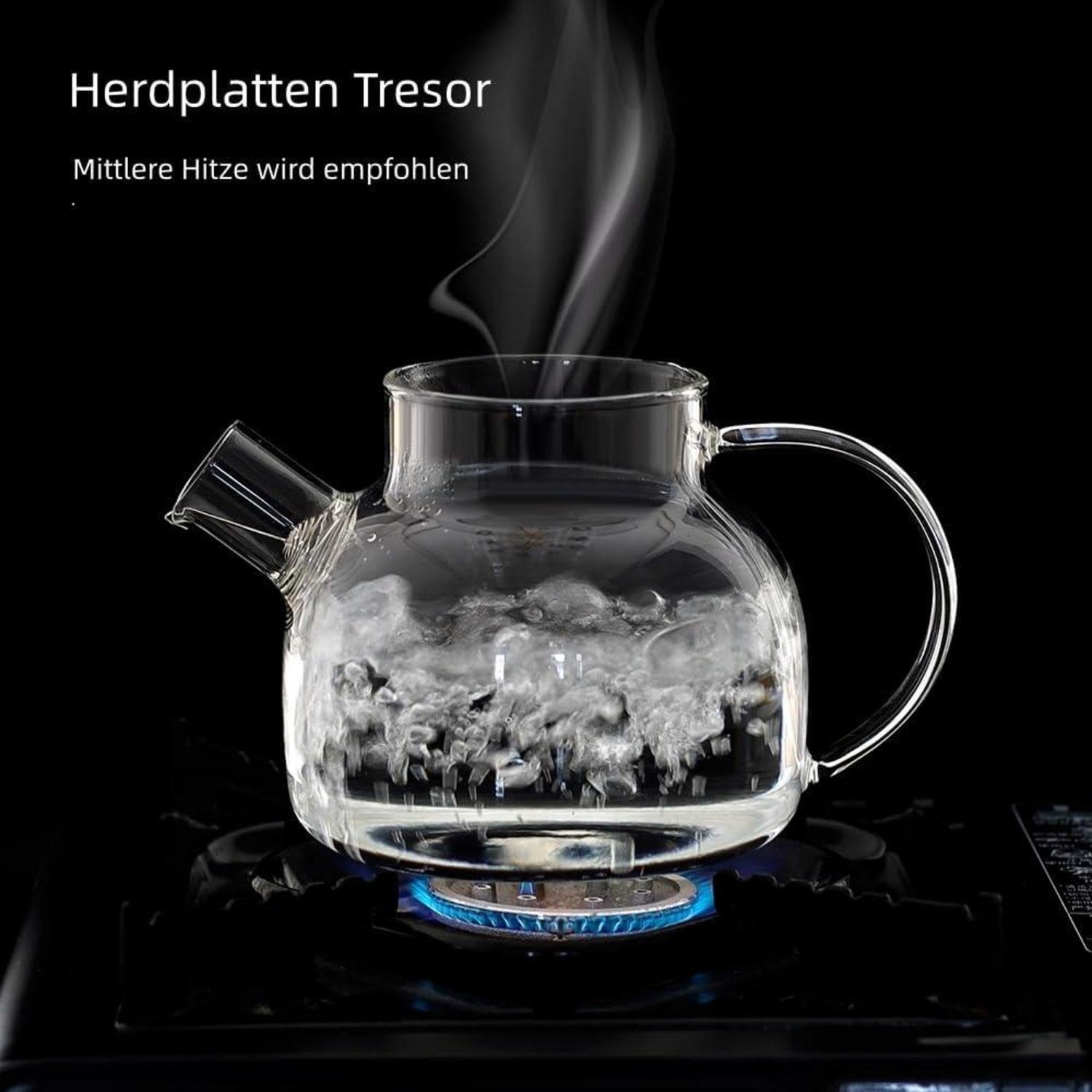 Glas-Teekanne mit Bambusdeckel und abnehmbarem Teesieb 600ML