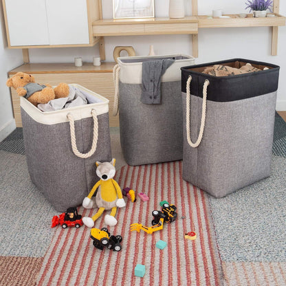 Großer Faltbarer Wäschekorb 78L mit Seilgriffen Beige Grau 60x42x31 cm