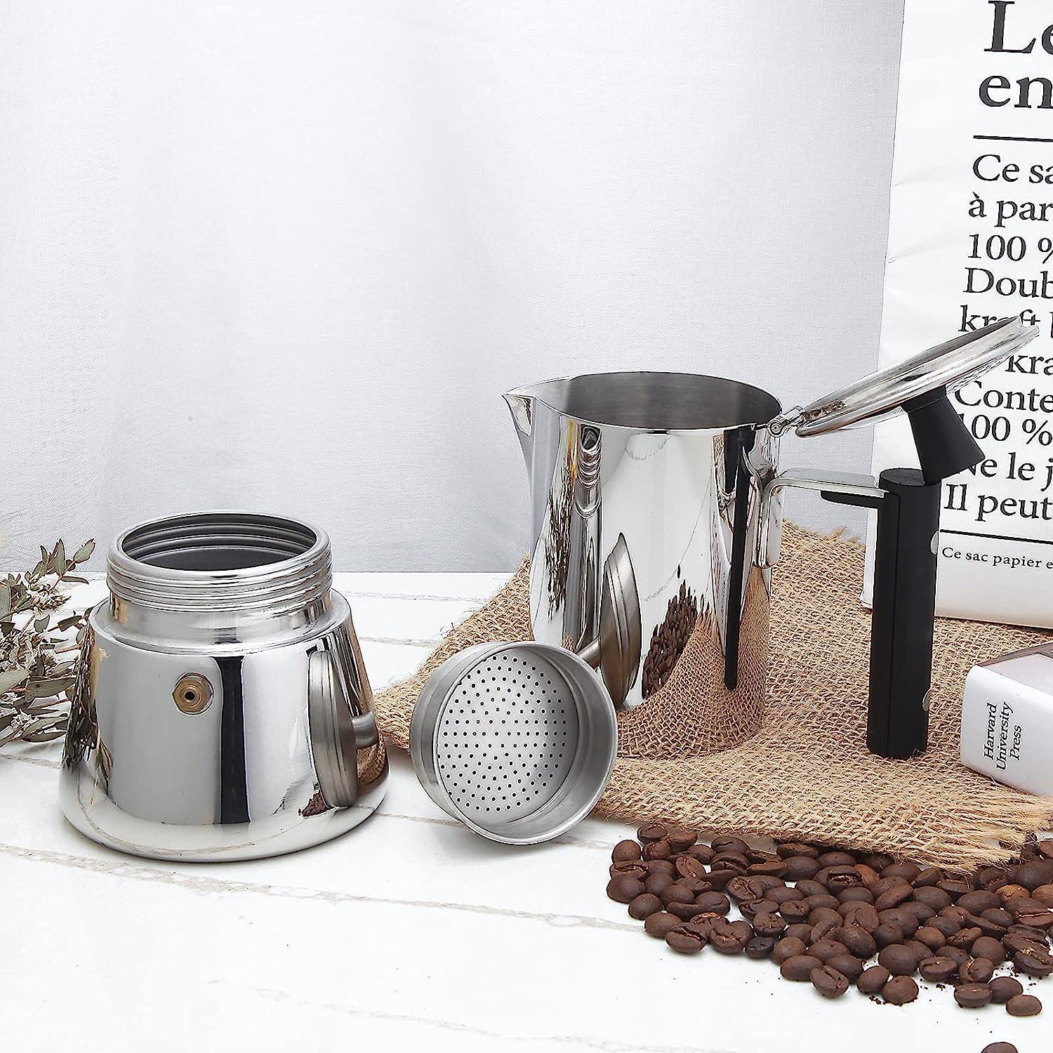 Espressokocher Edelstahl für Induktions-Gas 6 Tassen 300ml Silber