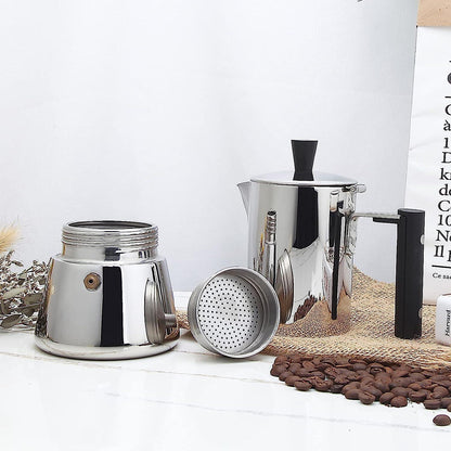 Espressokocher Edelstahl Induktion Mokkakanne 4 Tassen 200ml Silber