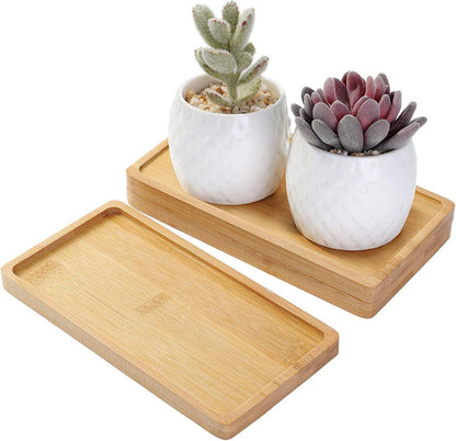 Bambus-Tablett rechteckig Untersetzer Blumenpflanzen Sukkulenten