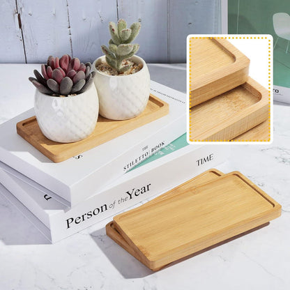 Bambus-Tablett rechteckig Untersetzer Blumen Sukkulenten 6 Stück 17.5 x 9cm