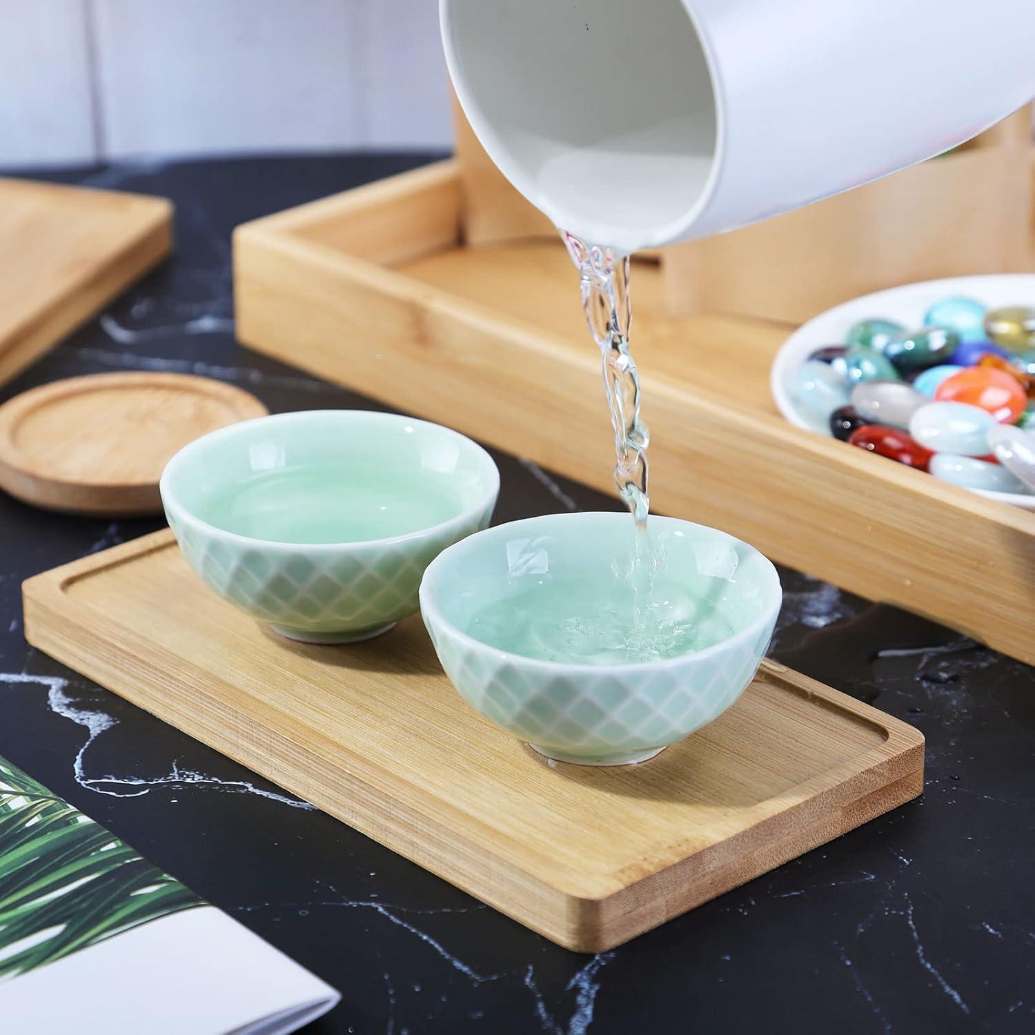 Bambus-Tablett rechteckig Untersetzer Blumen Sukkulenten 6 Stück