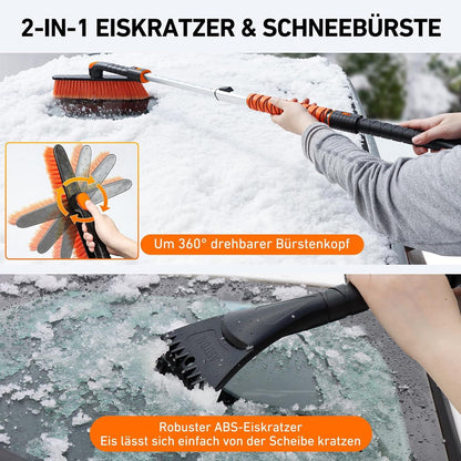 AstroAI Eiskratzer Auto 3in1 mit Besen Eisschaber Schneebesen 360° Drehbarer Bürstenkopf