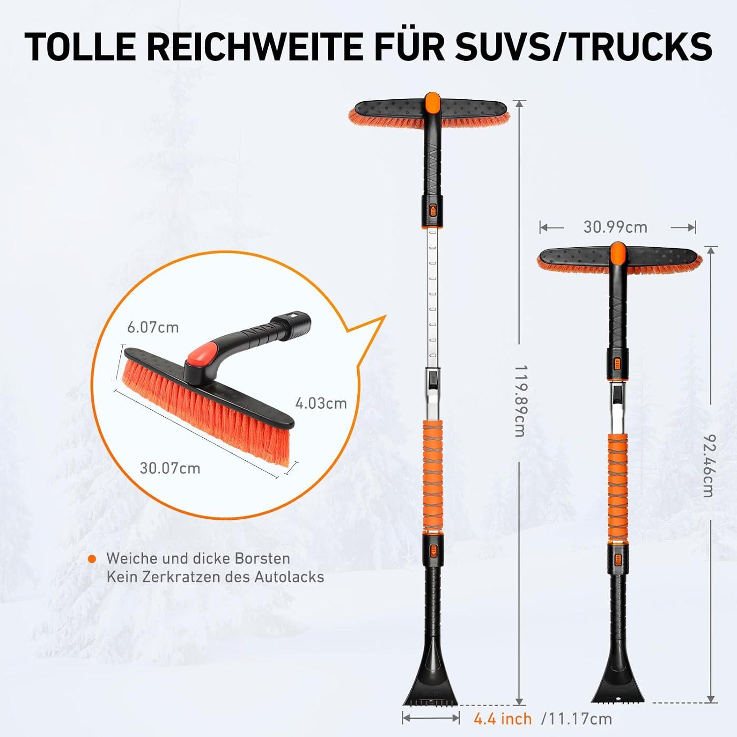 Eiskratzer Schneebesen 120CM Ausziehbarer Eisschaber 360 Grad Drehbar