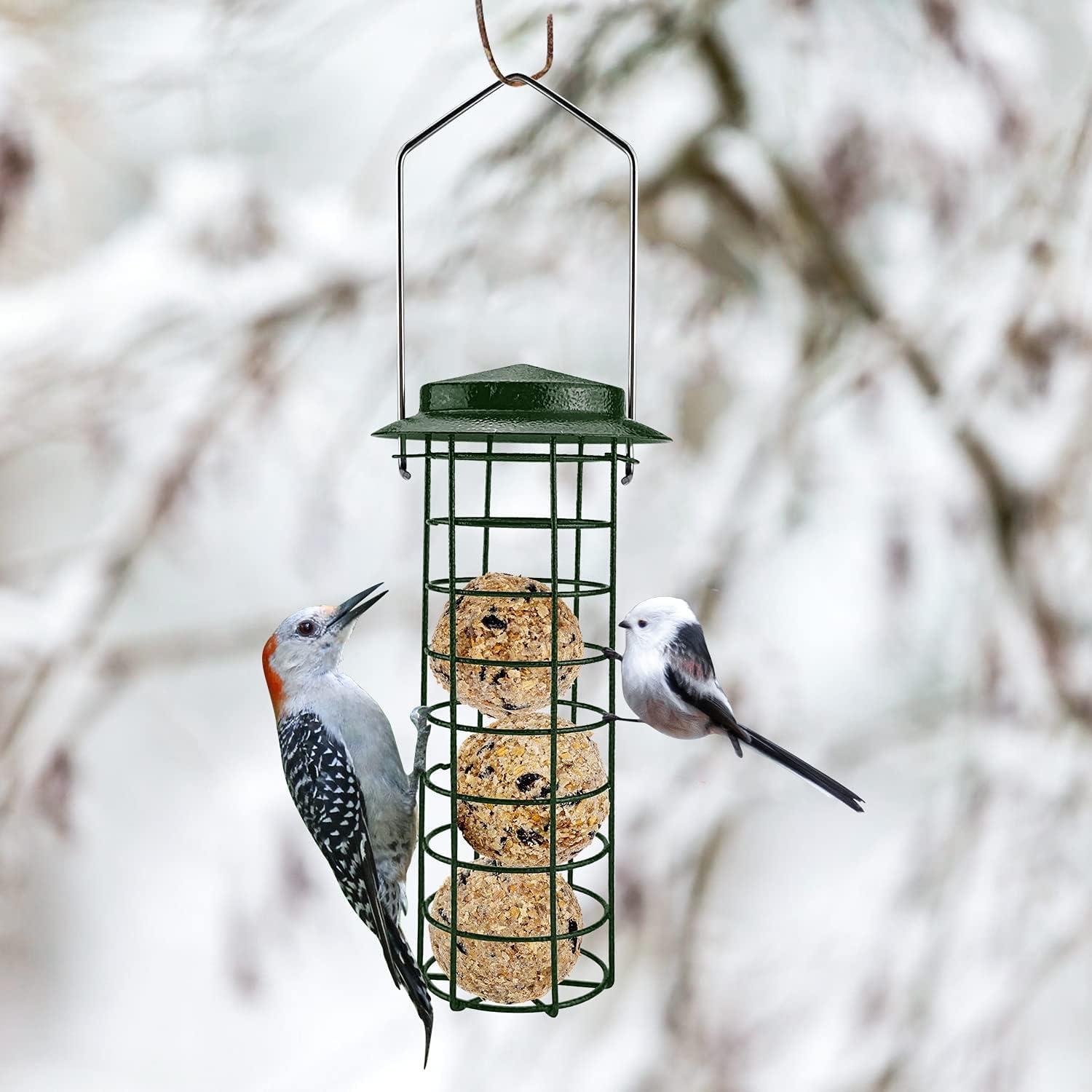 Vogelfutterstation Metall Aufhängen Stahlhaken 3er Set Grün Wetterschutz