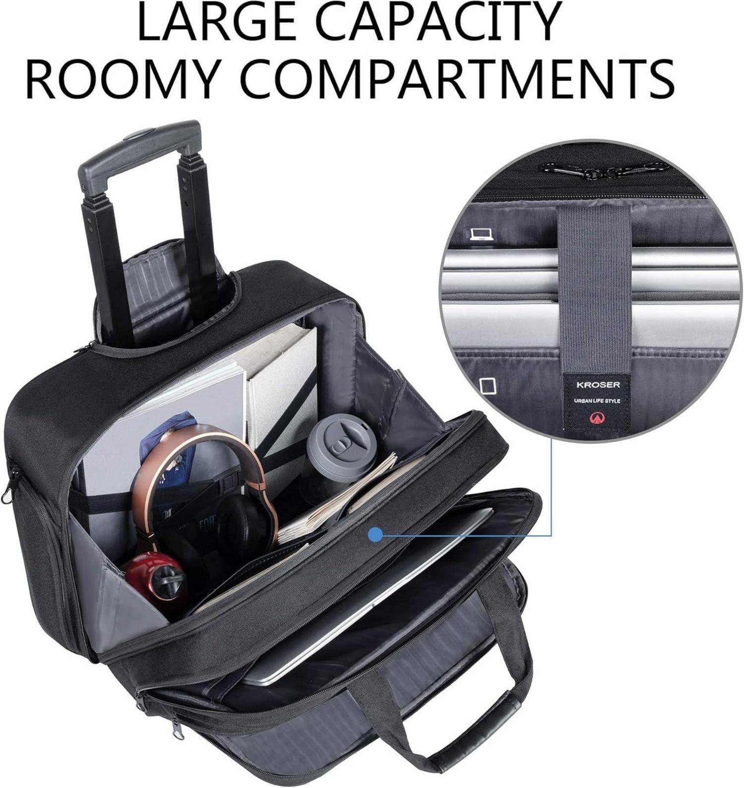 Rollender Business Trolley für 17,3 Zoll Laptop mit RFID Schwarz