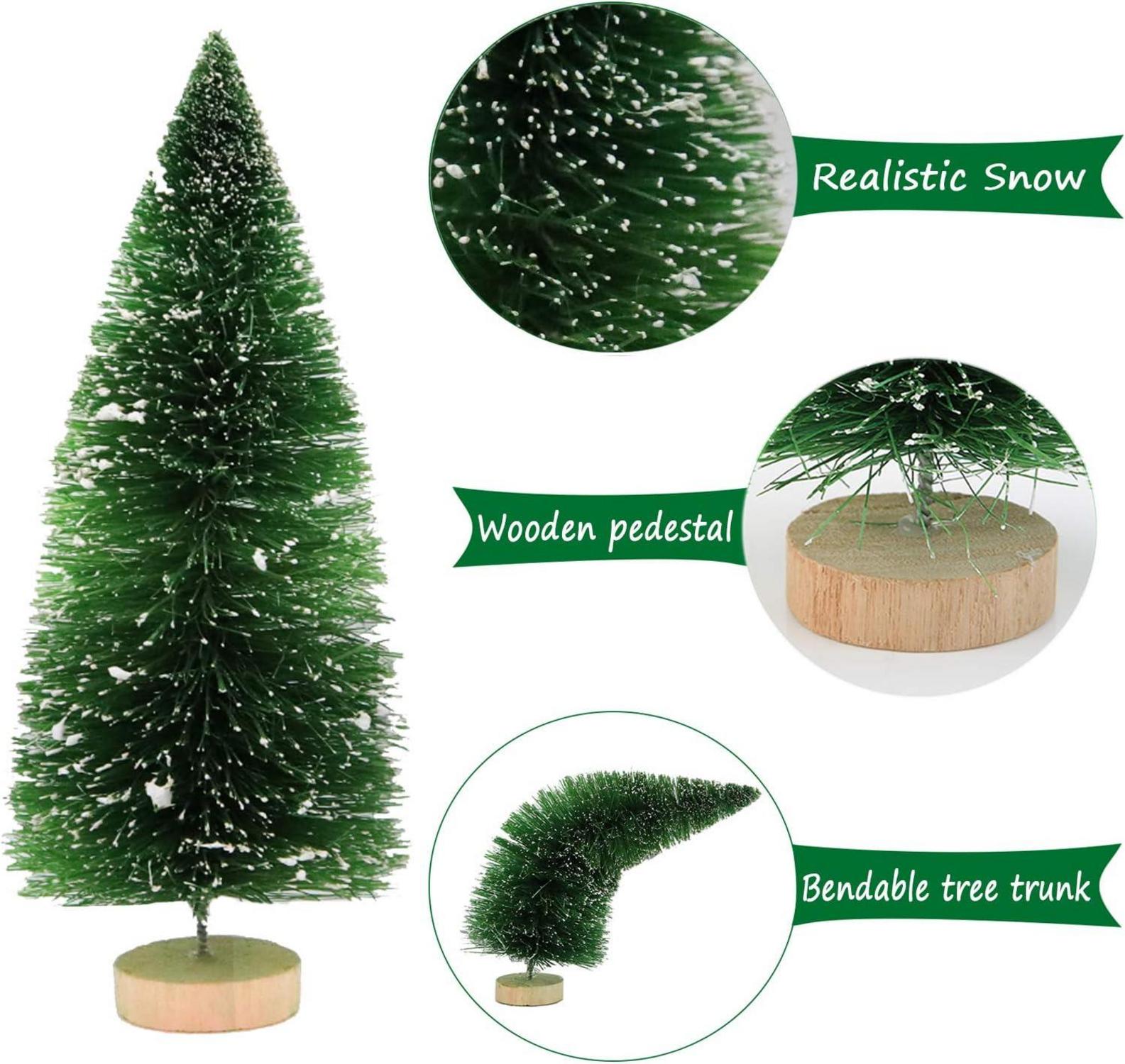 Mini Tannenbaum Set mit Schnee und Holzsockel, 9 Stück, 3 Größen, Weihnachtsdeko